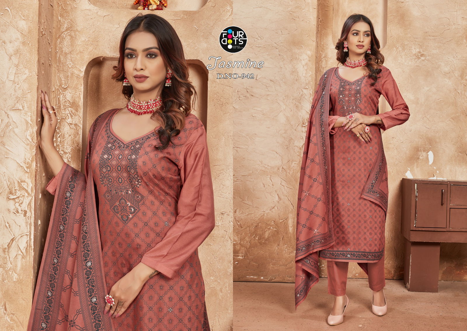 Jasmine By Four Dots Pure Muslin Jacquard Designer Salwar Kameez Wholesale Market In Surat
